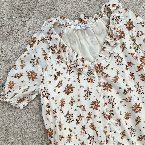 Madewell Ruffle Button Front Trapeze Dress Floral Reef - Picture 5 of 8